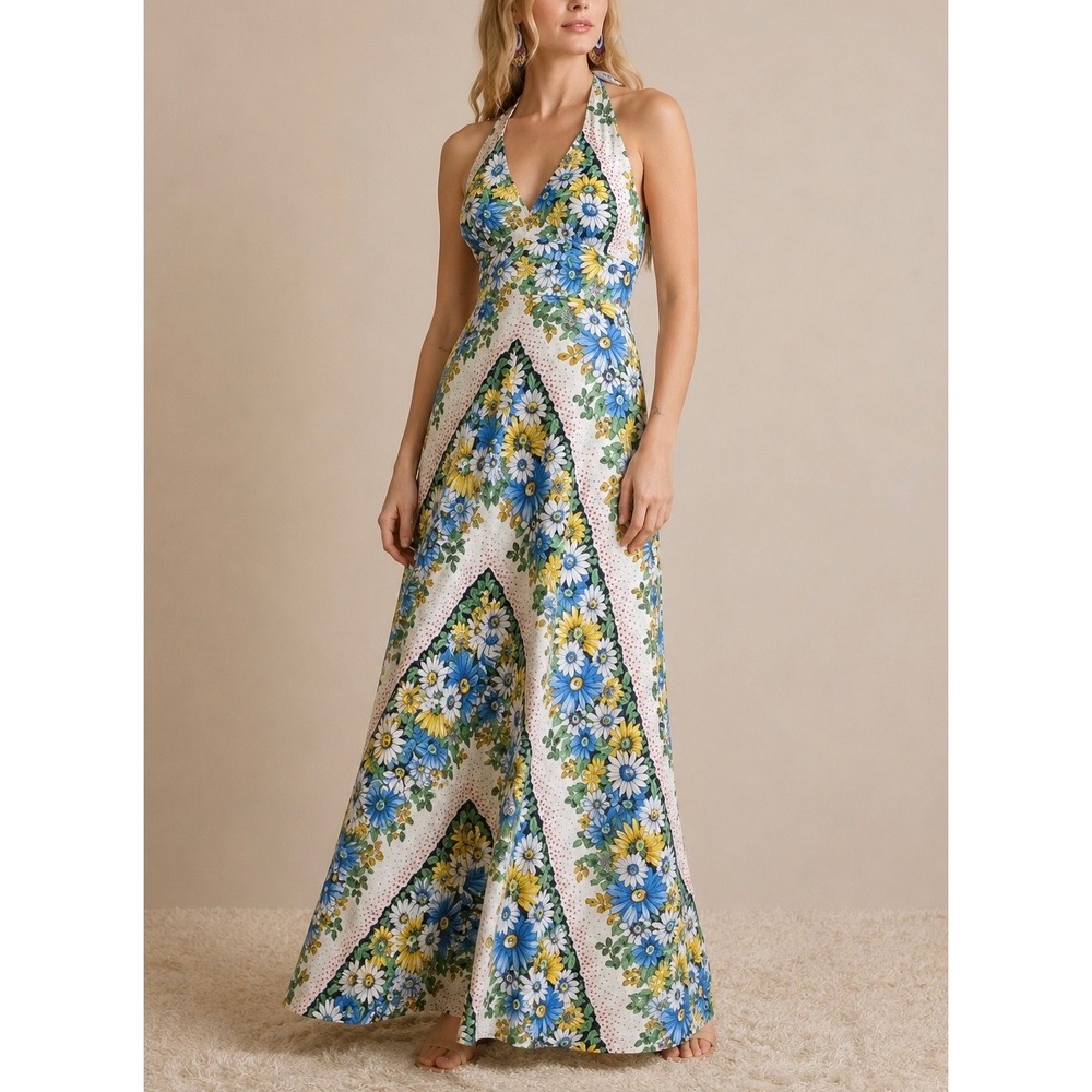 POSTMARK x ANTHROPOLOGIE Soraya Floral Halter Maxi Dress Twee Trad Wife